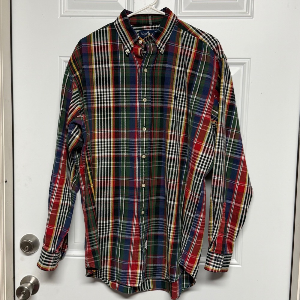 Ralph Lauren Mens Tartan Plaid Button Down Shirt Multi Color Pony Logo Med